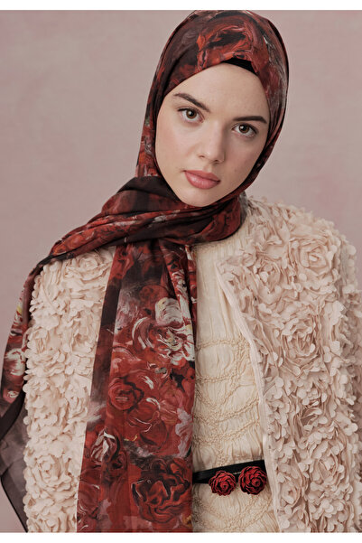 Fresh Red Shawl - Love in Bloom Patterned Voile