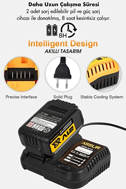 ASSUR 21v 6 Başlıklı Set Taşlama Somun Sıkma Tilki Kuyruğu Dal Budama Akülü Vidalama Hava Pompası