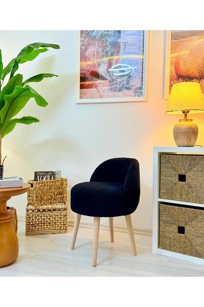 WEBPANYA MOBİLYA X Large Siyah Tedy Kumaş  Dekoratif  Berjer Puf Makyaj Masas...