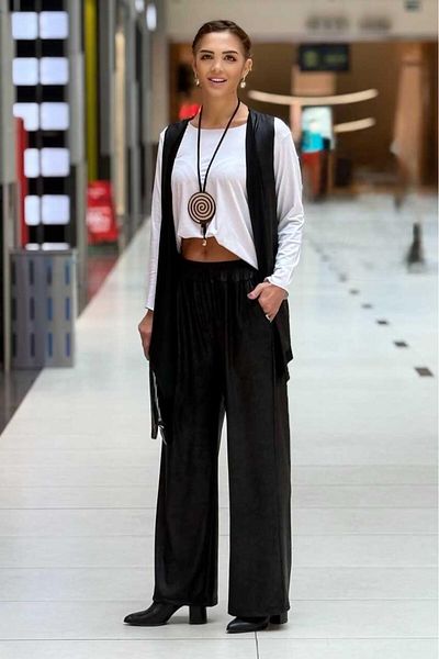 Nevin Kaya Moda Μαύρο δερμάτινο παντελόνι