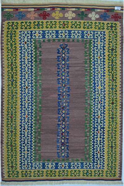 Handmade El Dokuma Renkli Kirmen Yünü ve Doğal Kök Boya Kilim 120x180 cm (2.1...