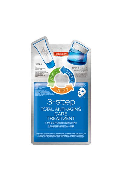 Purederm PUREDERM - TOTAL ANTI-AGING Omlazující 3-krokové korejské ošetření obličeje, 1,5g + 22g + 1,5g