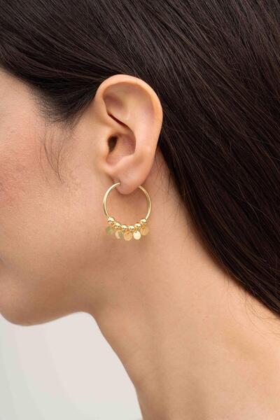 Sümer Telkari Pullu Altın Yaldızlı Gümüş Halka Küpe 5707