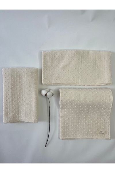 BabyKAR Muslin-Ecru Colored Stroller Cover, Breastfeeding Bib and Pompom Cover