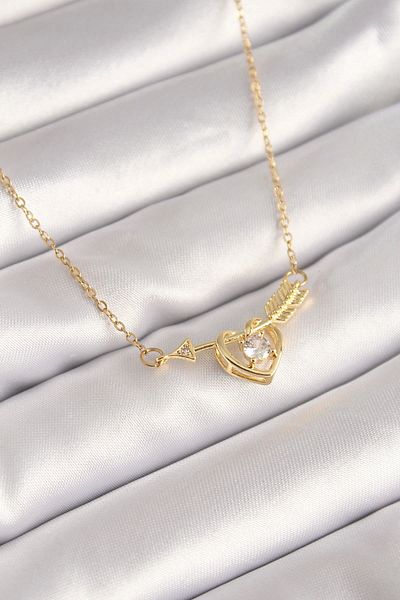 shopwave 316L Steel Gold Color Chain Zircon Stone Arrow Heart Model Women's Necklace