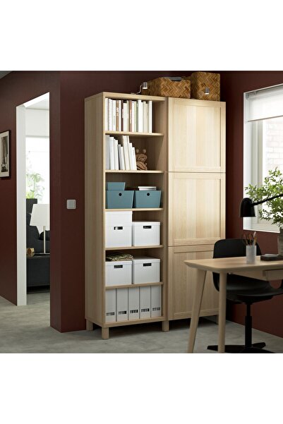 IKEA kapaklı kitaplık, ağartılmış meşe görünümlü, 120x42x202 cm, HANVIKEN