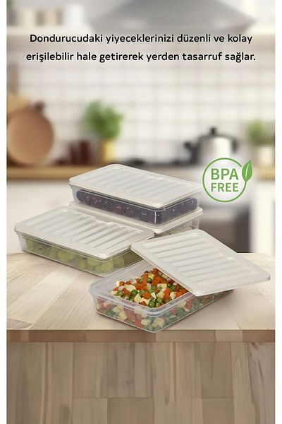 SAVLAR 4-Piece Refrigerator Organizer - Suitable for Microwave and Freeze, 1200 ml Cream Storage Container