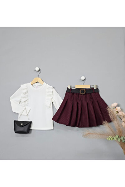 BLR KİDS Girl's Run Away Oil - Bottom-Top Set with Pleated Bottom-Top Set with Bag