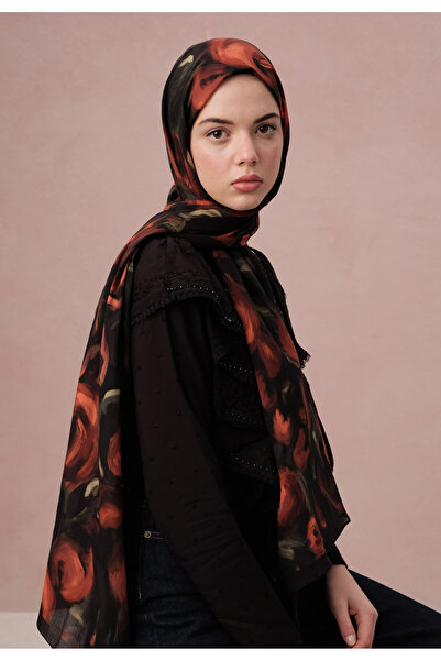 Fresh Red Rosaly Patterned Voile Shawl