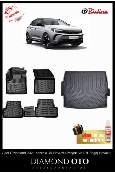 Rizline Opel Grandland 3d Havuzlu Paspas ve Üst Bagaj Havuzu 2021-2022-2023-2...
