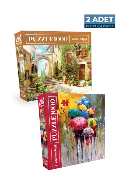 Neverland 2 Pcs 1000 Piece Puzzle - Old Street and Umbrellas
