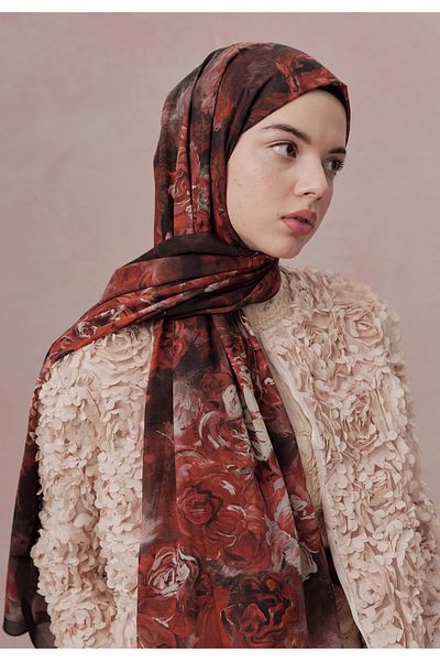 Fresh Red Shawl - Love in Bloom Patterned Voile