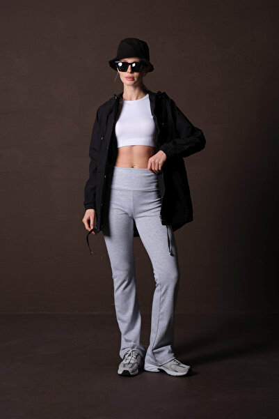 Domoda Pantaloni de mers pentru femei, gri, cu talie înaltă, cu picioare late, spaniole, cu conținut ridicat de bumbac, tricotați @girona