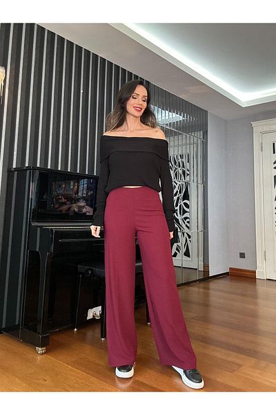 Atelier Derin Burgundy High Waist Wide Cut Pants