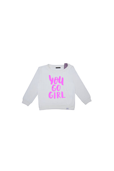 Sisley White Printed Crew Neck Girls Sweatshirt Sis-G1068