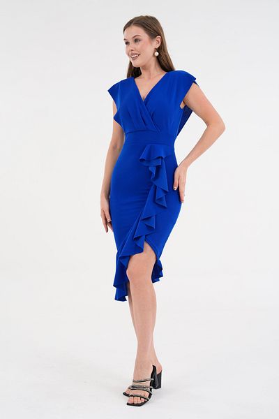 vuvutasarım Rochie de seară pentru femei, din țesătură flexibilă creponată, cu decolteu dublu, cu volan, rochie de absolvire 583160
