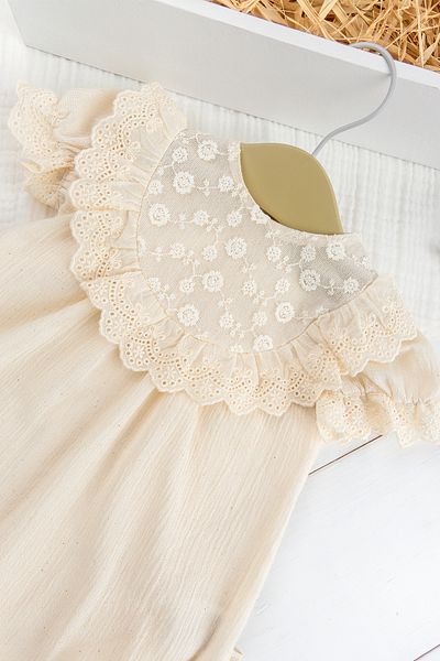 Babymod 100% Cotton Tulle Embroidered Scalloped Ruffled Summer Cream Baby Girl Jumpsuit Special