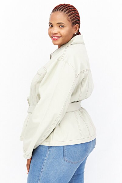 ASOS Women Curve Corset Detail Denim Jacket, Light Grey