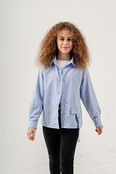 Pi Pengai Cămașă cu curea de buzunar cu model în dungi pentru fete
