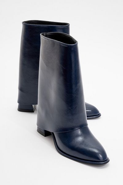 LuviShoes Γυναικείες μπότες με χοντρό τακούνι ELLAS Navy Blue Skin