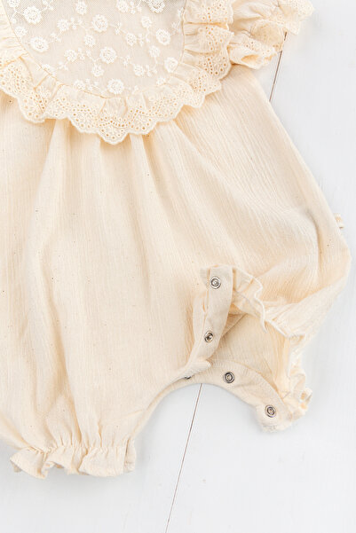 Babymod 100% Cotton Tulle Embroidered Scalloped Ruffled Summer Cream Baby Girl Jumpsuit Special