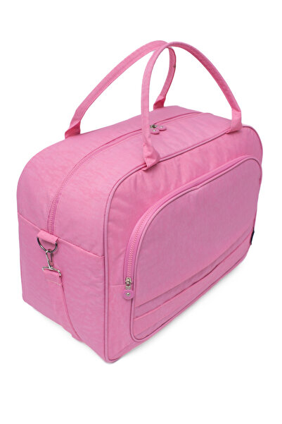 MUCCO Kaff Pembe Krinkıl Kumaş 00816 Unisex Cepli Suya Dayanıklı Geniş Omuz Askılı Spor Seyahat Çantası