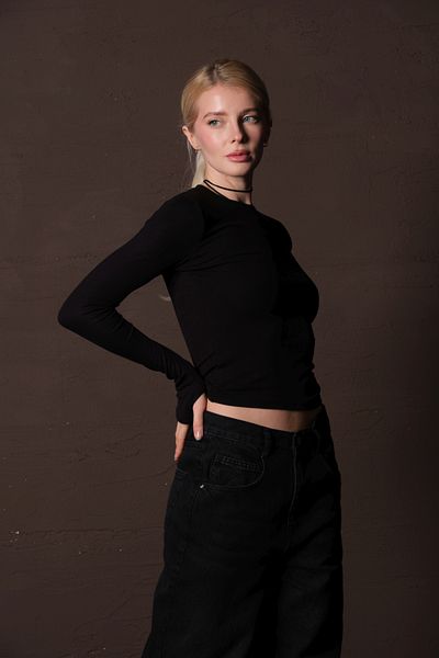 Domoda Black Viscose Breathable Flexible Crew Neck Soft Long Sleeve Women's Blouse @Palencia