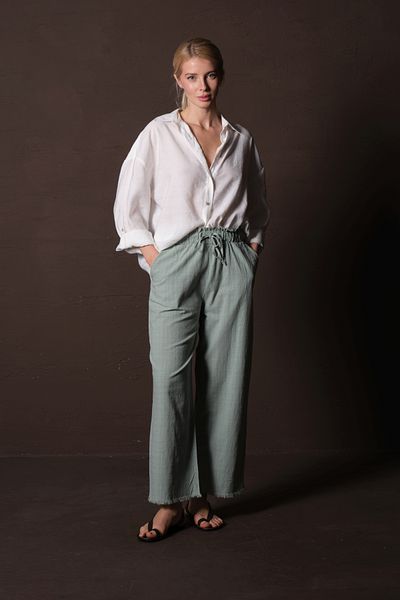 Maule Portofino Cotton Elastic and Gathered Ruh Hasan Leg Ankle Corks Summer Women's Pants