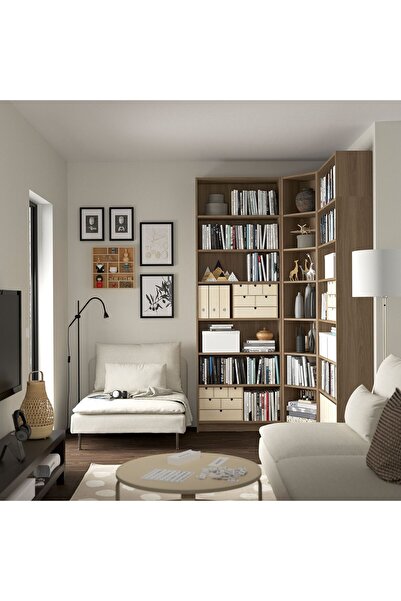 IKEA köşe kitaplık, meşe görünümlü, 136/136x28x237 cm