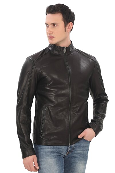 PayBuy Men's Genuine Lambskin Jacket Slim Fit Black Zip-Up Leather Coat Styli...