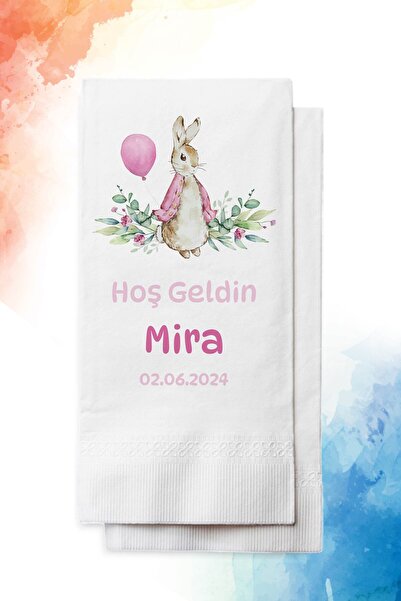 nna tasarım 50 Adet Kişiye Özel Isim Baskılı Kız Çocuk Tavşanlı Sunum Peçetes...