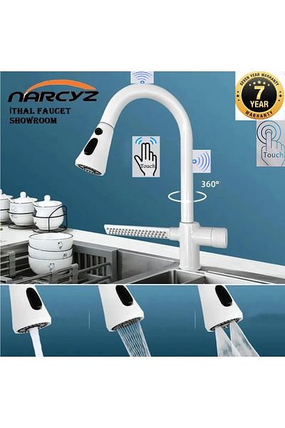 OEM New Design Matte White Kitchen Sink Faucet - Waterfall Touch, Fountain, Function