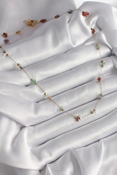 shopwave 316L Steel Gold Color Chain Colorful Natural Stone Model Women's Necklace