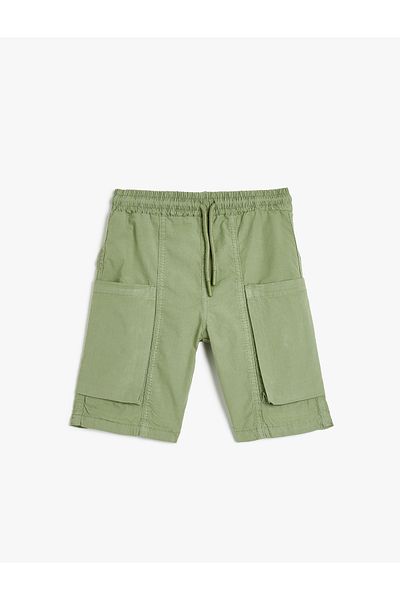 Koton Cargo Pocket Detailed Cotton Shorts with Tie Waist