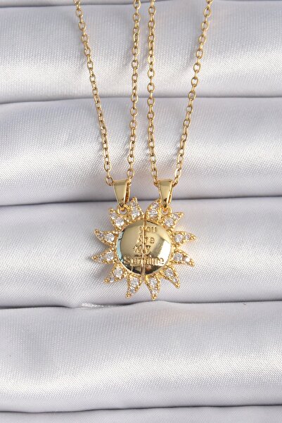 shopwave 316L Steel Gold Color Zircon Stone Sun Model Processing Lettering Detail Friend Necklace