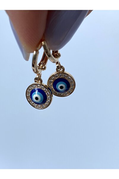 kurukafagift Nazar Boncuklu Taşlı Halka Sallantılı Küpe
