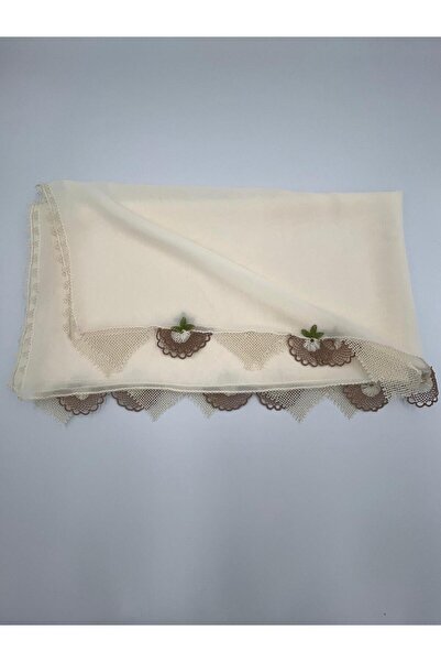 Şatilli Handmade İğne oyalı mevlüt ve namaz örtüsü krem renkli dört kenarı iğ...