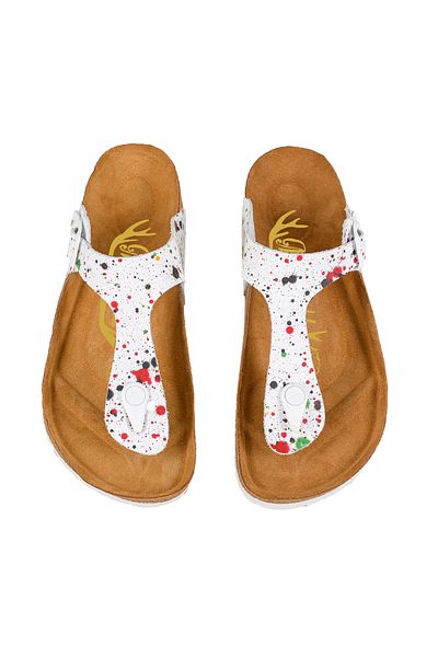 Moosefield Genuine Leather Printed White Women's Slippers