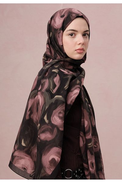 Fresh Rosaly Patterned Voile Shawl - Rose Board
