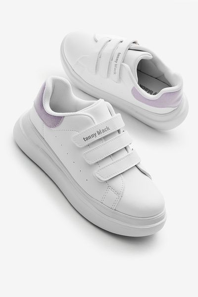 Tonny Black Pantofi sport unisex alb liliac Eva Faylon cu trei velcro pentru copii