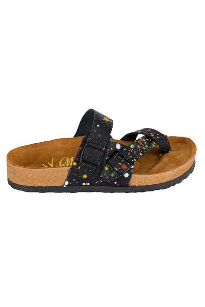 Moosefield Genuine Leather Printed Black Women's Slippers