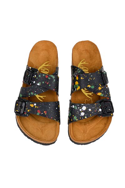 Moosefield Genuine Leather Printed Black Women's Slippers