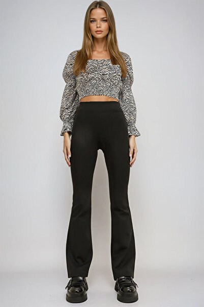 VAGGON Women's Black High Waist Flared Scuba Fabric Pants Vgn-X7798