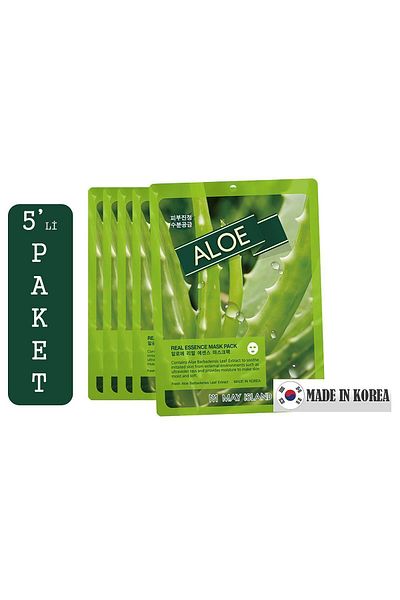 May Island 5-Pack Aloe Vera Extract Face Mask (SPEAKES THE BEFELD OF SKIN DAMAGE.)