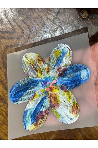Gönülden Tasarım Fier de călcat imprimat cu transfer de flori 3D - 11X11 CM, Armagı Blue