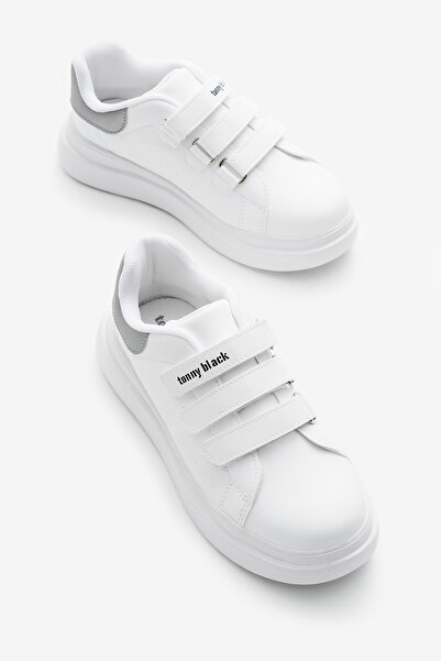 Tonny Black Children's Unisex White Silver Eva Faylon Sole Three Velcro Sneakers