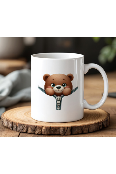 BB TRADE White Ceramic Printed Mug with Zippered Teddy Bear Design 330ml