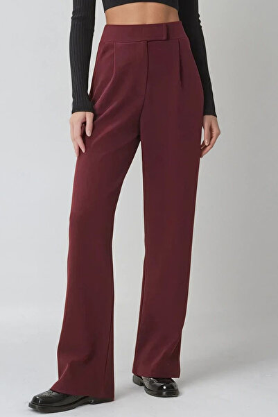 VAGGON Жіночі бордові брюки з високою талією, двома кишенями, складками та застібкою-липучкою Prmx10753