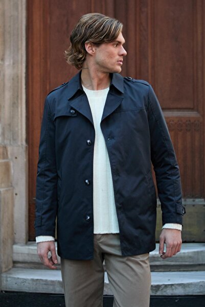 Danger Чоловічий фіт-крій темно-синій тренчкот