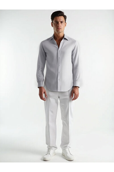 Todth 2'li Paket Kolay Ütülenebilen Dört Mevsim Modern Fit Yumuşak Dokulu Mavi Ve Gri Düz Gömlek